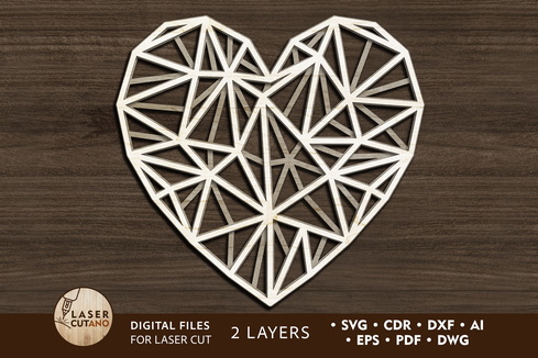 Layered Cut File POLYGONAL HEART, Gift, Hearts Shapes Layered Cut File POLYGONAL HEART, Gift, Hearts Shapes - LaserCutano - 002