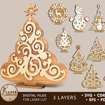 Christmas Decorative Stand Set of 11 - LaserCutano - 001