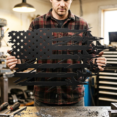 American Flag With Fighter Jets SVG | Plasma CNC Metal Art  - HappyDesignStudio - 005