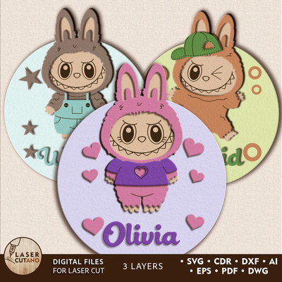 Labubu Character Personalized Kids Wall Art - LaserCutano - 001