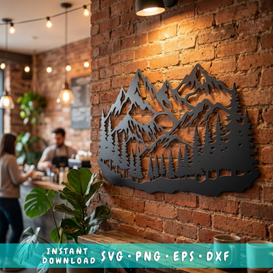 Mountain Forest Metal Wall Art SVG, CNC Plasma Cut File - HappyDesignStudio - 001