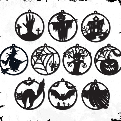 萬聖節裝飾品吊墜圓形雷射切割文件組合包