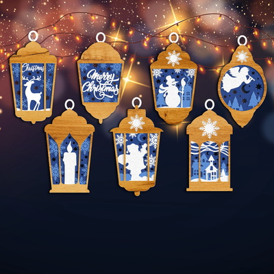 Christmas Ornaments Set Lanterns - LaserCutano - 001