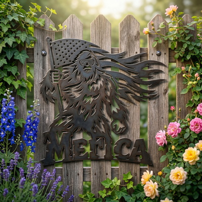 Patriotic Bigfoot Laser SVG, Merica Sasquatch Metal Wall Art - HappyDesignStudio - 004