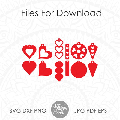 Valentine Earrings SVG, Heart Earring SVG, laser cut files - Artisan Craft - 006