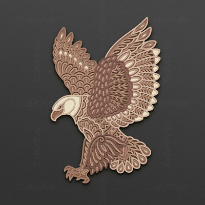 曼陀羅鷹，白頭鷹飛，3d 分層 svg dxf png 文件 - CraftyKittyArt - 001