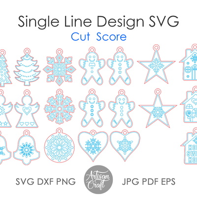 Coloring Christmas ornament single line SVG bundle - Artisan Craft - 007