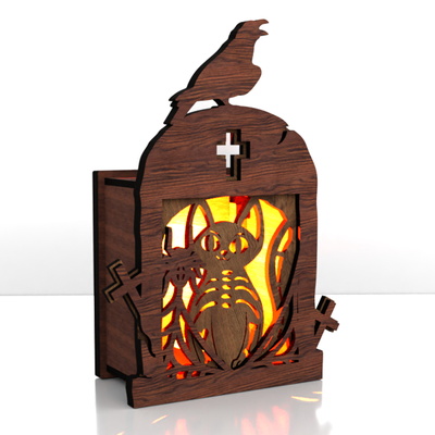 Cat & Raven Tombstone Candle Holder - Halloween Lantern  - LaserCutano - 006