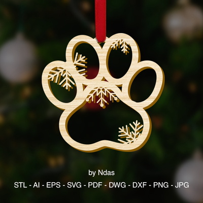 狗爪聖誕樹裝飾與雪花 - Ndas - 002