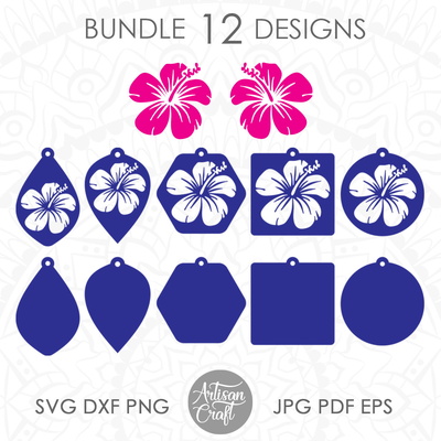 Hibiscus Earrings SVG for making floral jewelry  - Artisan Craft - 006