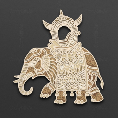 Elephant, Mandala Elephant, 3D layered SVG DXF PNG files - CraftyKittyArt - 001