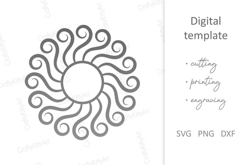 Sun decor. Round Monogram Mandala Frame. SVG DXF PNG files Sun decor. Round Monogram Mandala Frame. SVG DXF PNG files - CraftyKittyArt - 001