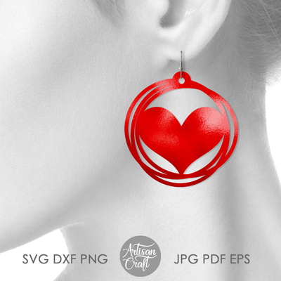 Heart Earring SVG with Messy circles  - Artisan Craft - 002