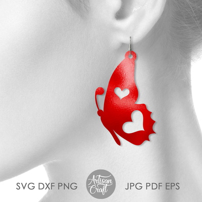 Butterfly earrings SVG with hearts, Butterfly wing earring - Artisan Craft - 002