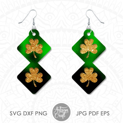 三葉草耳環 svg，聖派翠克節耳環，幾何 - Artisan Craft - 005
