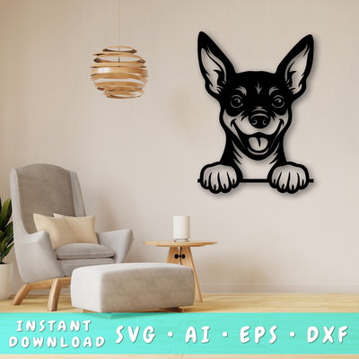 偷看迷你杜賓犬雷射 svg，狗雷射切割設計 - HappyDesignStudio - 001