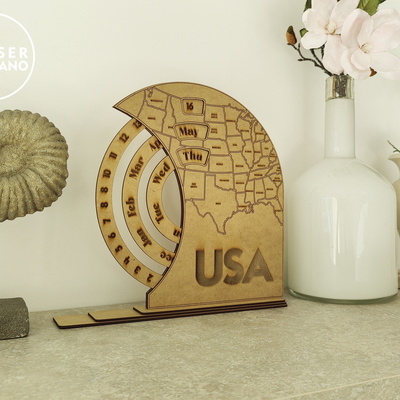 Standing Perpetual Calendar USA Map Bundle - LaserCutano - 005