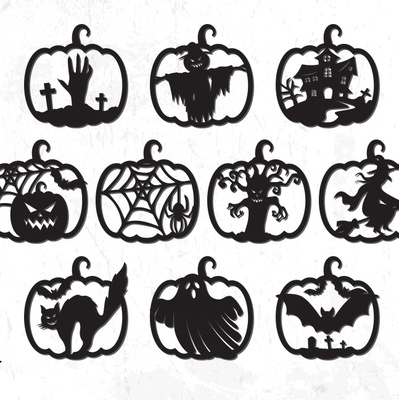 萬聖節南瓜裝飾裝飾品雷射切割文件包 - Ndas - 002