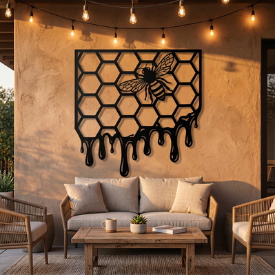 Bee Honeycomb Laser SVG DXF, Dripping Honey Metal Wall Art - HappyDesignStudio - 003