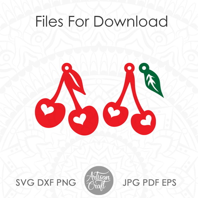 櫻桃耳環 svg 剪切文件，情人節耳環 svg - Artisan Craft - 003