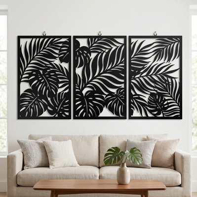 Tropical Leaf Wall Art Laser SVG | 3 Panel Metal Wall Art - HappyDesignStudio - 004
