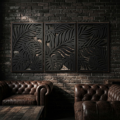 Tropical Leaf Wall Art Laser SVG | 3 Panel Metal Wall Art - HappyDesignStudio - 006