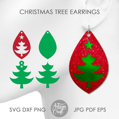 Christmas tree earrings SVG, Teardrop