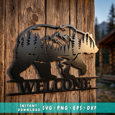 Bear Welcome Sign Laser SVG | Rustic Cabin Decor