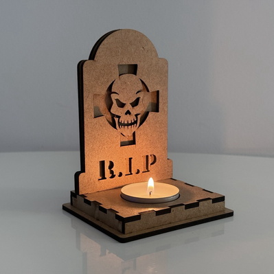 萬聖節 rip 骷髏燭台 | 墓碑燈籠 svg - LaserCutano - 002