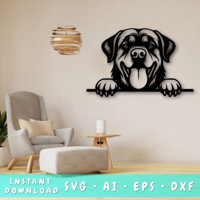 偷看羅威納犬雷射 svg、狗爪印、寵物愛好者 svg - HappyDesignStudio - 001