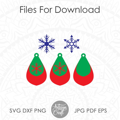 雪花耳環 svg，聖誕耳環，淚珠形狀 - Artisan Craft - 004