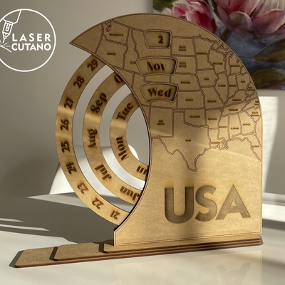 Standing Perpetual Calendar USA Map Bundle - LaserCutano - 002