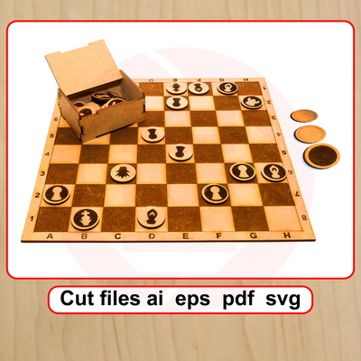  Laser cut SVG Chess board game template mdf wood crafts - Daniel San - 001