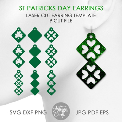 三葉草耳環 svg，聖派翠克節耳環，幾何 - Artisan Craft - 001