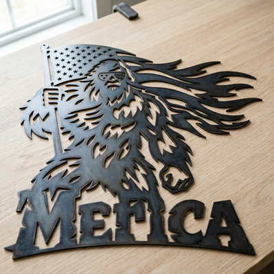 Patriotic Bigfoot Laser SVG, Merica Sasquatch Metal Wall Art - HappyDesignStudio - 002