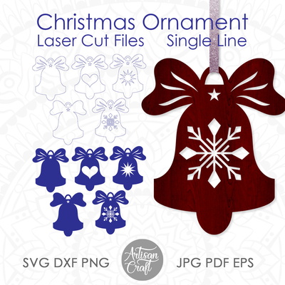 聖誕鐘聲 svg，雷射切割文件，單線設計