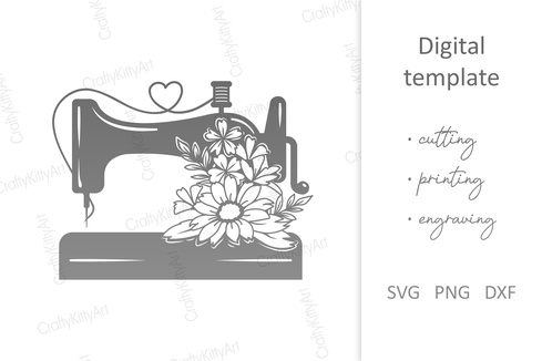 有花的老縫紉機。花卉 svg dxf png 文件 有花的老縫紉機。花卉 svg dxf png 文件 - CraftyKittyArt - 001
