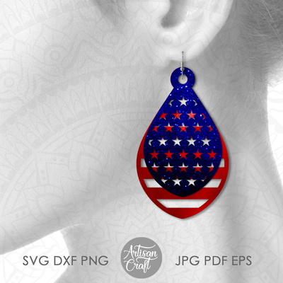 American flag earrings SVG, fourth of July earrings, USA  - Artisan Craft - 007