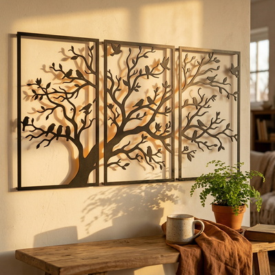 Tree Wall Art SVG Triptych | Laser Cut Tree Panels - HappyDesignStudio - 005