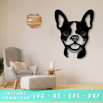 Boston Terrier Laser SVG - HappyDesignStudio - 001