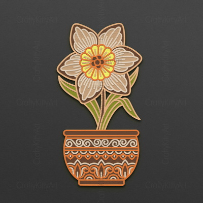 水仙花，水仙花，3d 分層 svg dxf png 文件 - CraftyKittyArt - 001