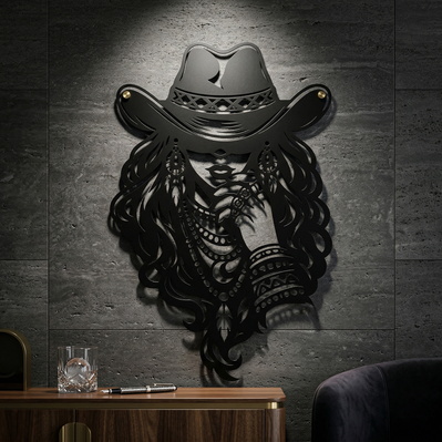 Boho Cowgirl Laser SVG | Western Woman Wall Art - HappyDesignStudio - 002