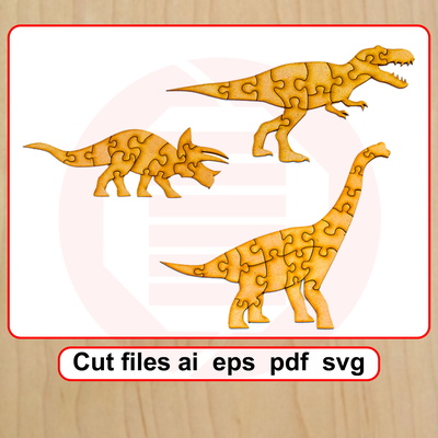 Laser cut Dinosaur puzzle SVG vector template DIY crafts - Daniel San - 001
