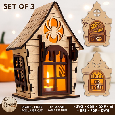 Halloween Haunted House Lantern Set (3 Designs)  - LaserCutano - 001