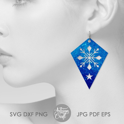 雪花耳環 svg、雷射切割檔、單線 svg - Artisan Craft - 002