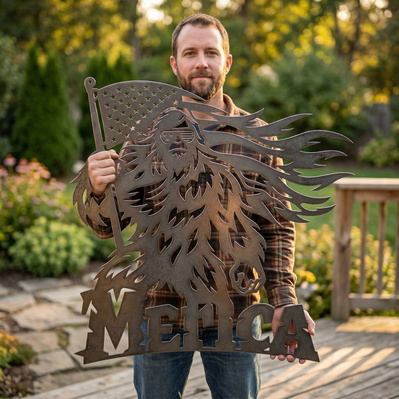 Patriotic Bigfoot Laser SVG, Merica Sasquatch Metal Wall Art - HappyDesignStudio - 006