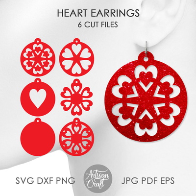 圓形心形耳環 svg 剪切文件 - Artisan Craft - 001