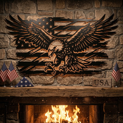 Patriotic Eagle Flag SVG | American Eagle Metal Wall Art  - HappyDesignStudio - 002