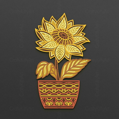 Sunflower, Sun Flower in Pot, 3D layered SVG DXF PNG files - CraftyKittyArt - 001