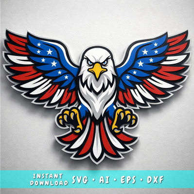 Patriotic Eagle Multilayer SVG, 3D Layered Eagle Cut File